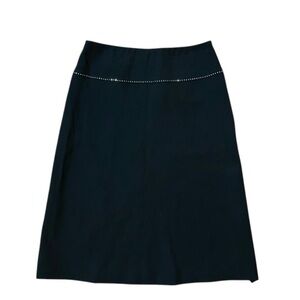 Gunex Made In Italy Black pencil Skirt 100% Virgin Wool. Beaded shiny Trim.